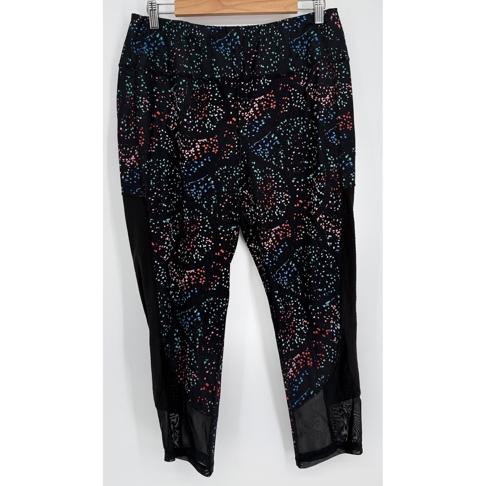 Avia Womens Speckle Dot Mesh Panel Crop Leggings Black Soot Sz XL (16-18)